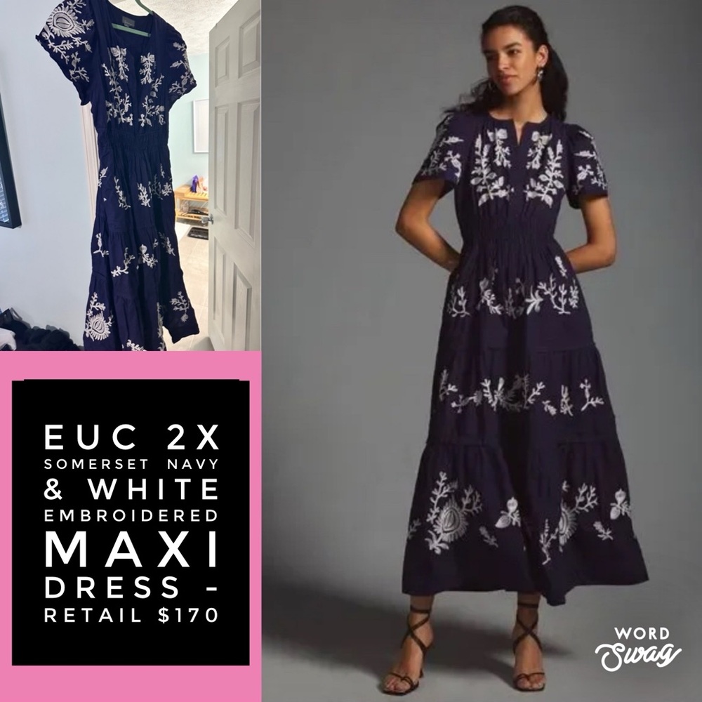 EUC Somerset Navy & White Embroidered Maxi Dress